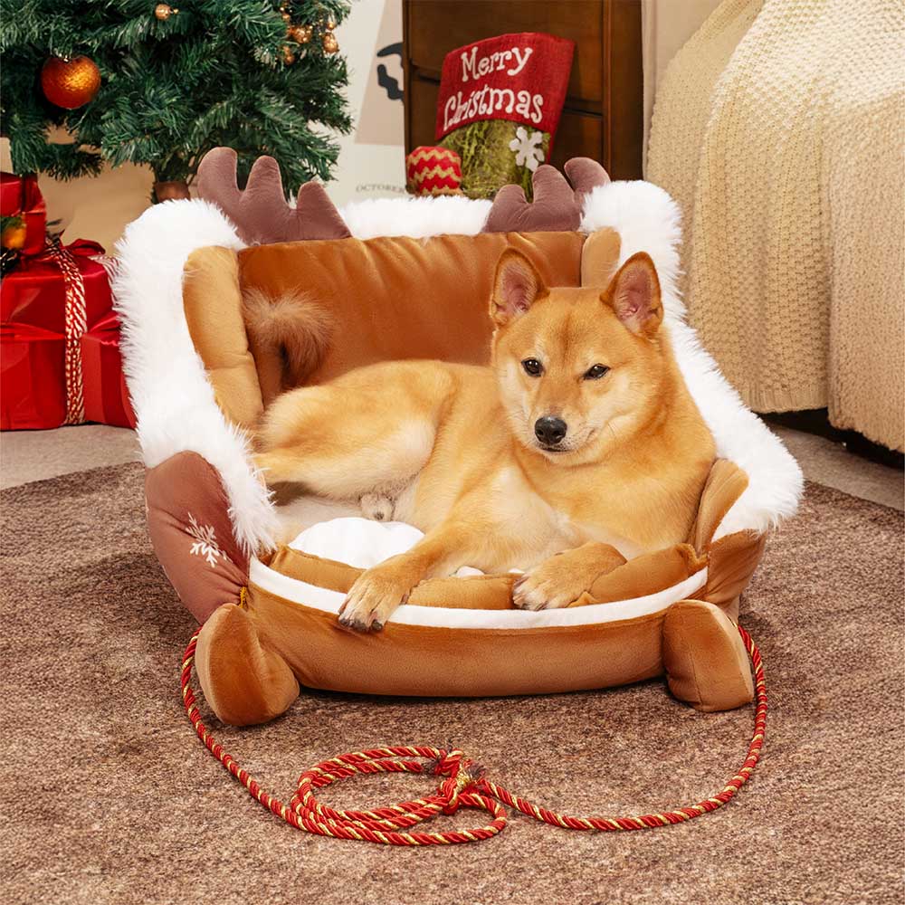 Festive Plush Cosy Dog Bed - Christmas Sleigh - Image 7