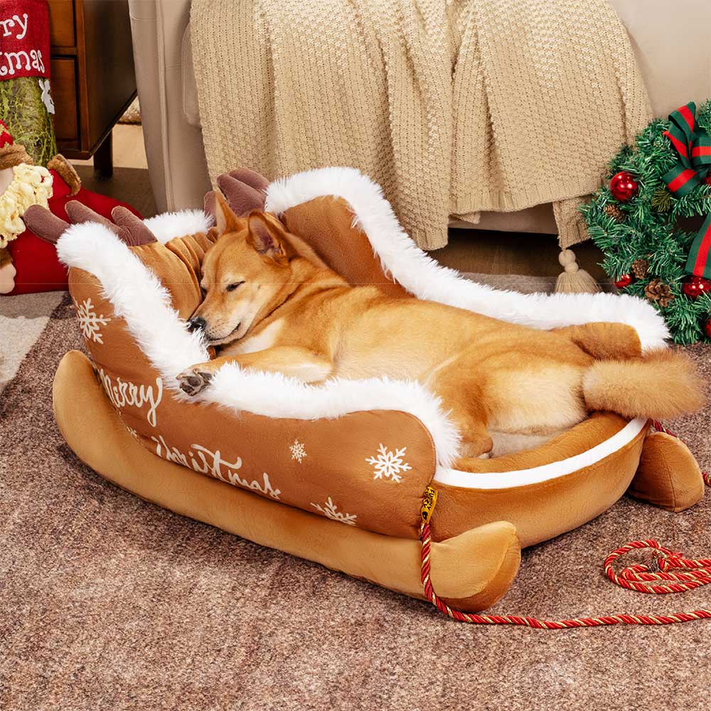 Festive Plush Cosy Dog Bed - Christmas Sleigh - Image 8