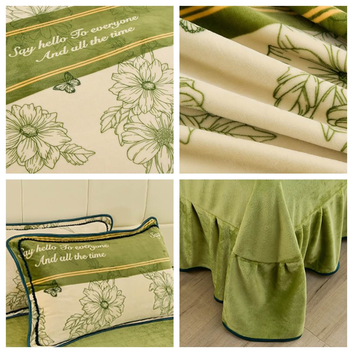Floral Elegance Milk Velvet Bed Sheet Set with Bed Skirt - Image 4