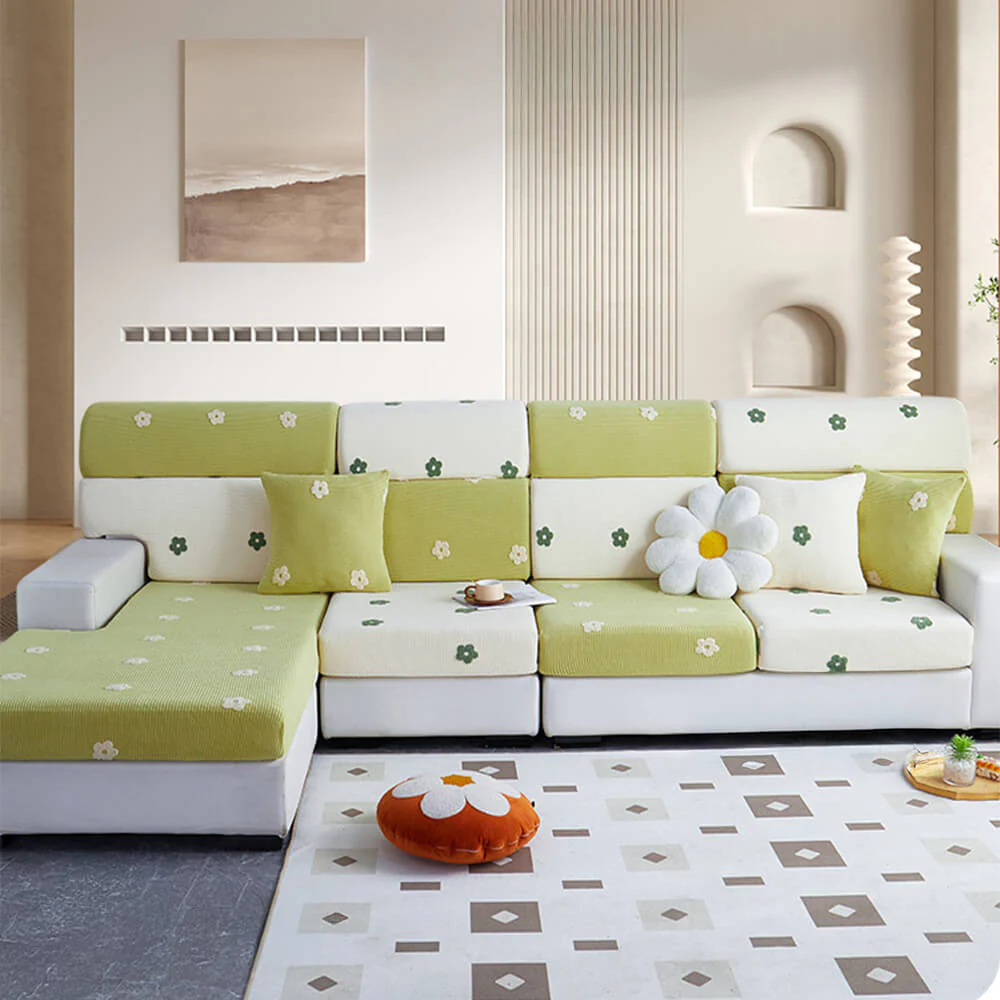 Floral Embroidered Fleece Sofa Anti-Scratch Stretch Couch Cover - Image 11