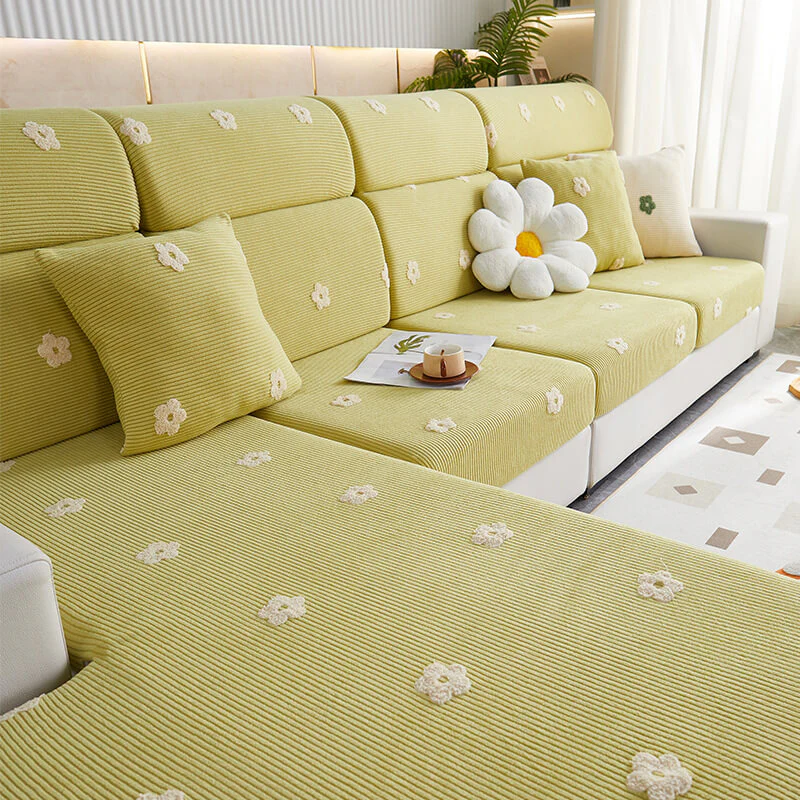 Floral Embroidered Fleece Sofa Anti-Scratch Stretch Couch Cover - Image 2