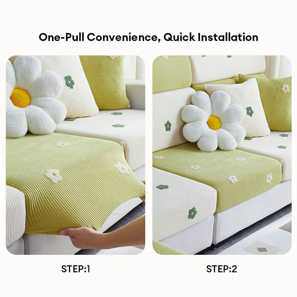 Floral Embroidered Fleece Sofa Anti-Scratch Stretch Couch Cover - Image 5