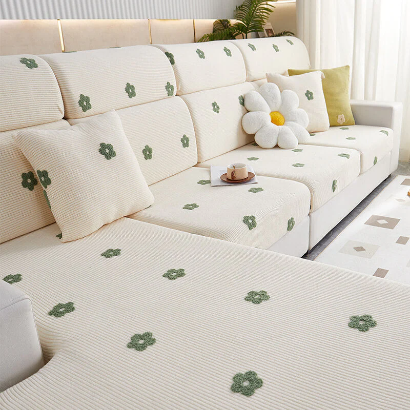 Floral Embroidered Fleece Sofa Anti-Scratch Stretch Couch Cover - Image 8