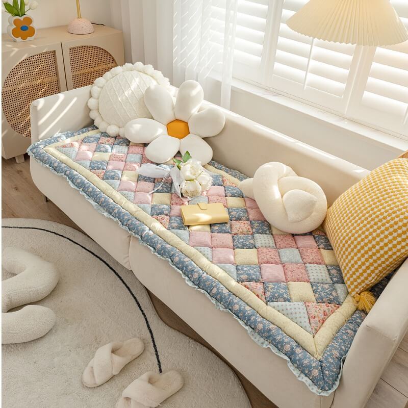 Floral Handmade Pure Cotton Protective Couch Cover - Image 11