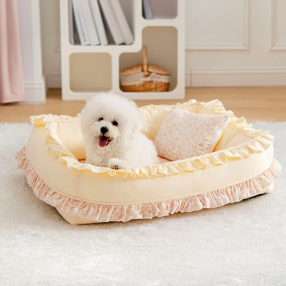 Floral Orthopaedic Dog Bed Calming Pet Bed with Pillow - Image 2
