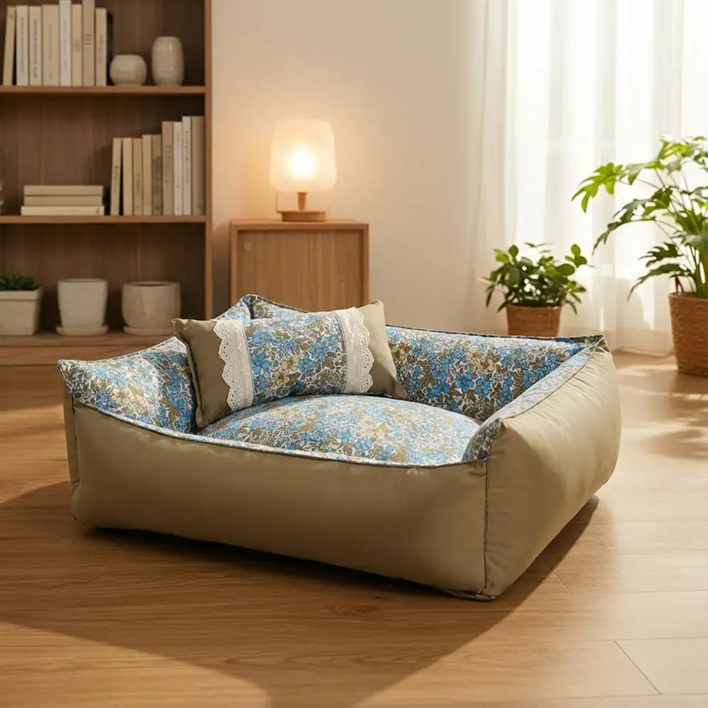 Floral Pattern Anti Static Washable All Season Dog Bed - Image 2