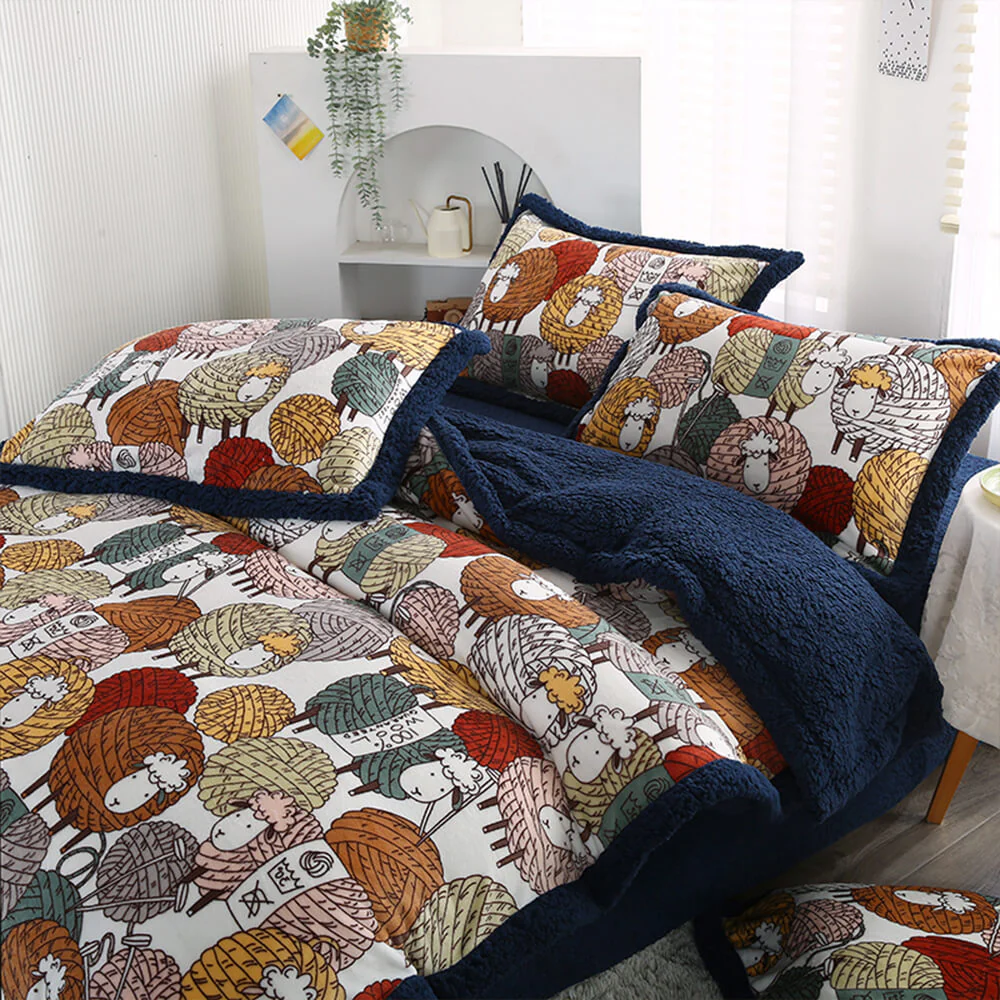 Floral Print Milk Velvet & Sherpa Double-Sided Bed Sheet Set - Image 11