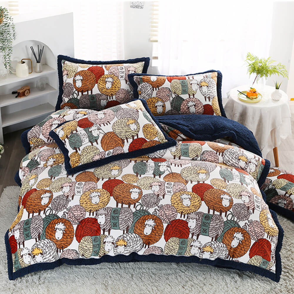 Floral Print Milk Velvet & Sherpa Double-Sided Bed Sheet Set - Image 12