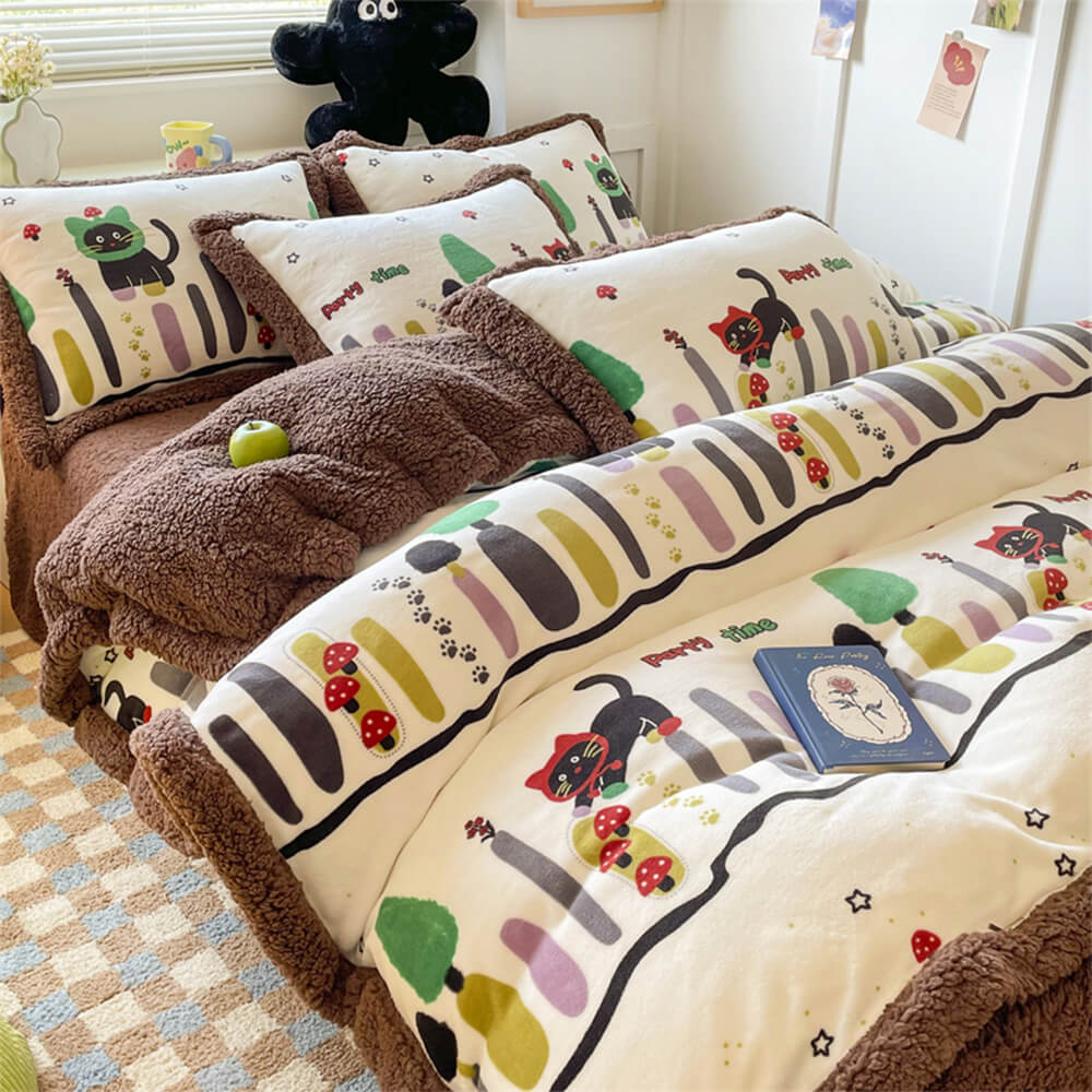 Floral Print Milk Velvet & Sherpa Double-Sided Bed Sheet Set - Image 14