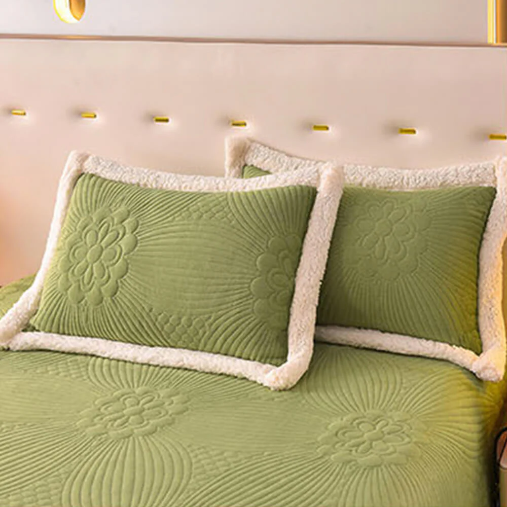 Floral Quilted Cosy Thickened Milk Fleece Bed Skirt Set - Image 11