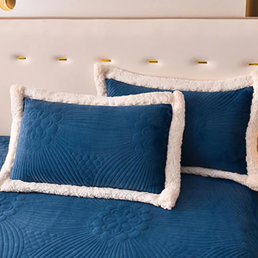 Floral Quilted Cosy Thickened Milk Fleece Bed Skirt Set - Image 16