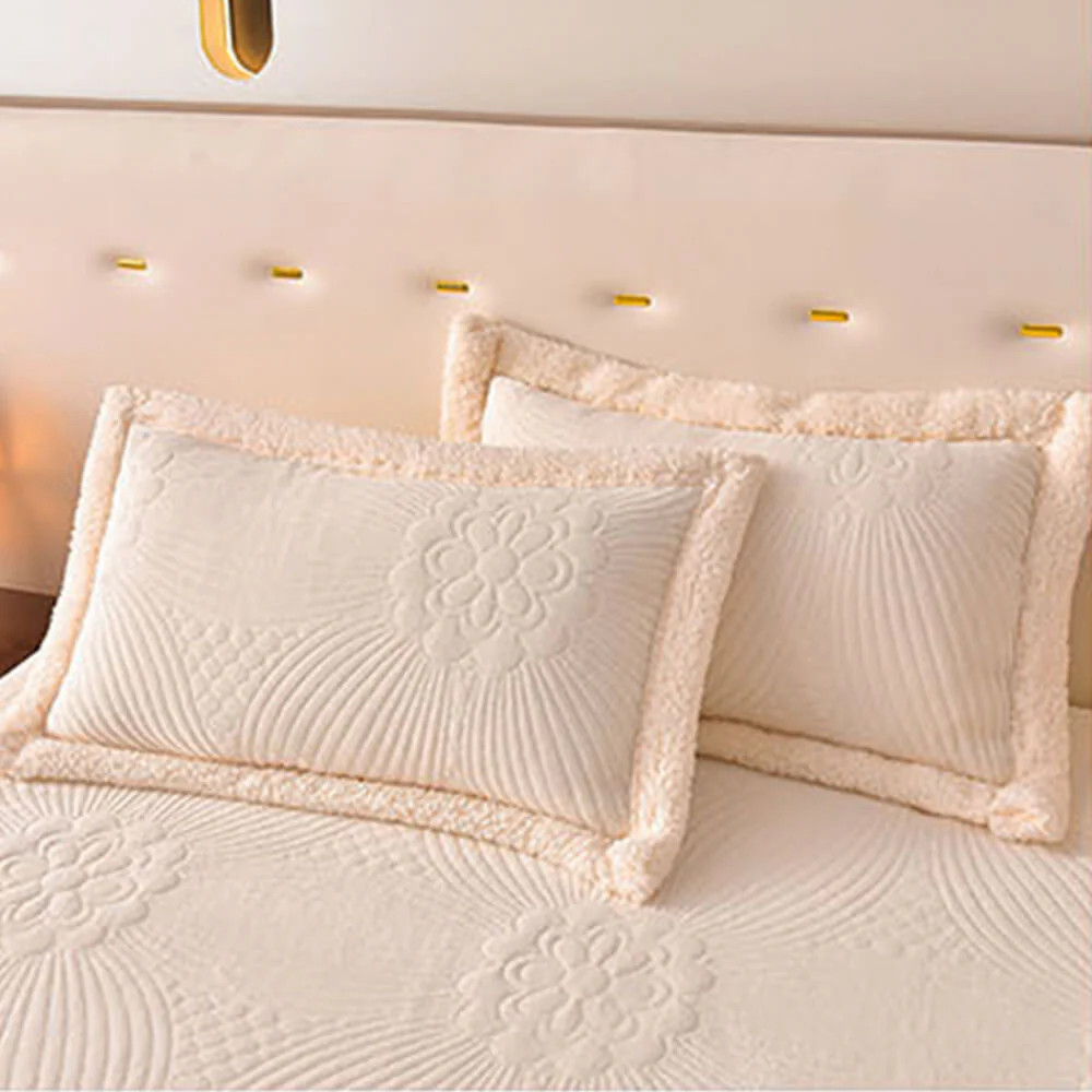 Floral Quilted Cosy Thickened Milk Fleece Bed Skirt Set - Image 22
