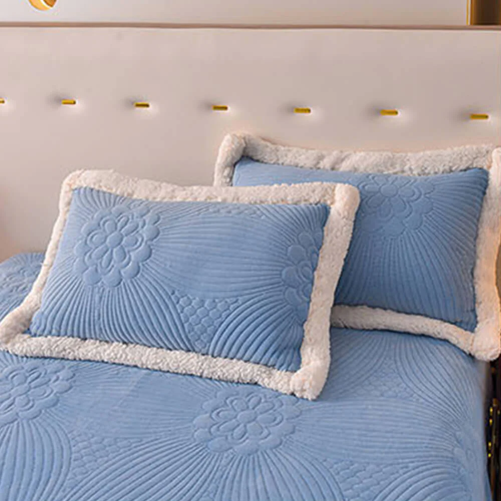 Floral Quilted Cosy Thickened Milk Fleece Bed Skirt Set - Image 27