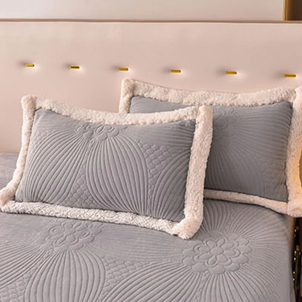 Floral Quilted Cosy Thickened Milk Fleece Bed Skirt Set - Image 32