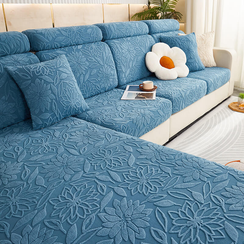 Floral Velvet Stretch Full Wrap Sofa Protector Couch Cover - Image 9