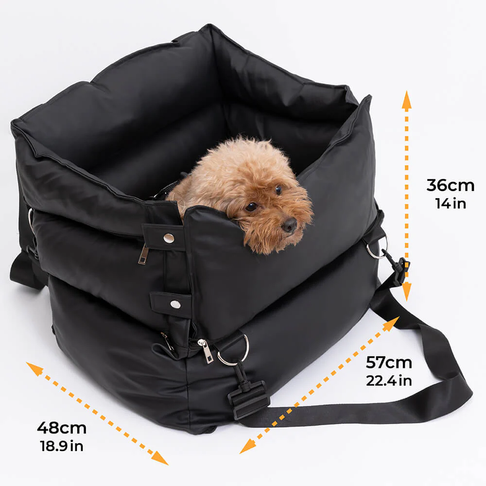 Full Leather Dog Pet Car Seat Bed - Fort - Image 11