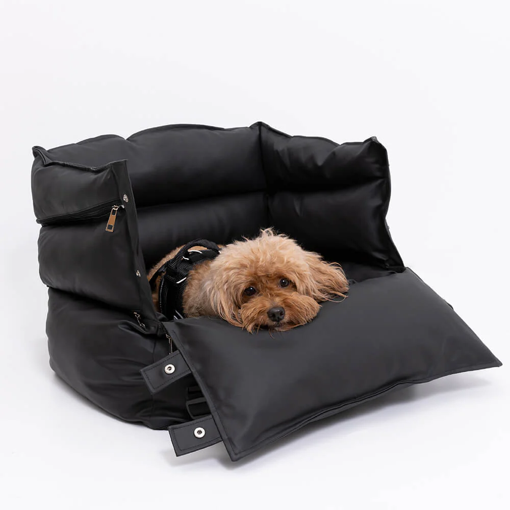Full Leather Dog Pet Car Seat Bed - Fort - Image 13