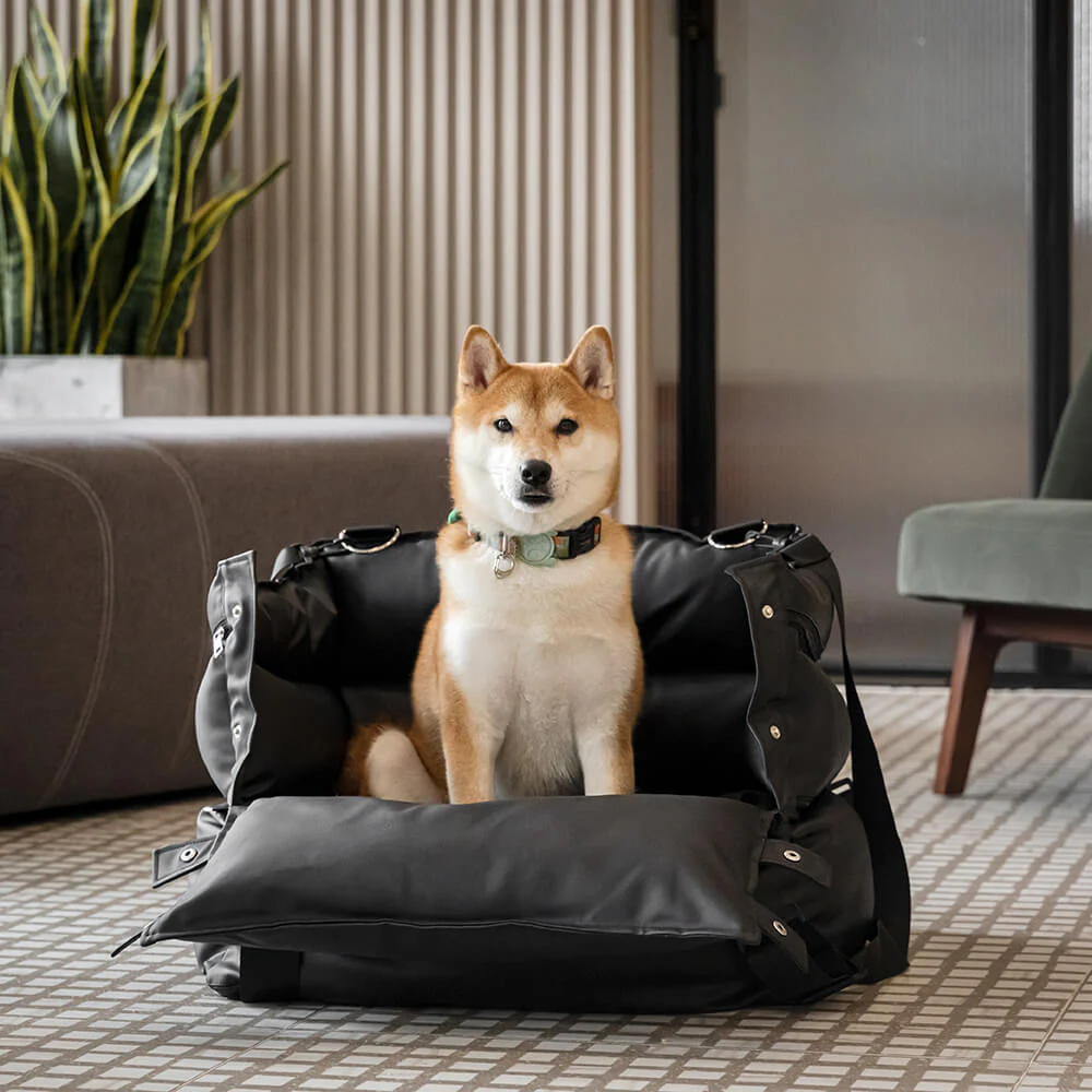 Full Leather Dog Pet Car Seat Bed - Fort - Image 14