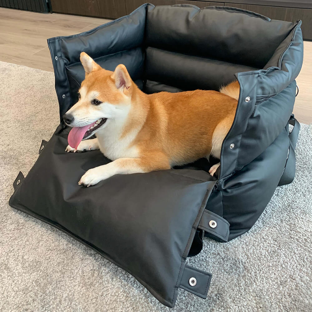 Full Leather Dog Pet Car Seat Bed - Fort - Image 15