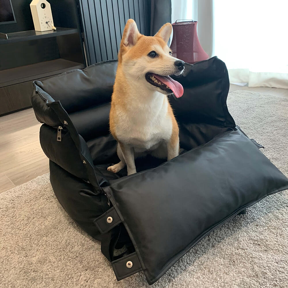 Full Leather Dog Pet Car Seat Bed - Fort - Image 16