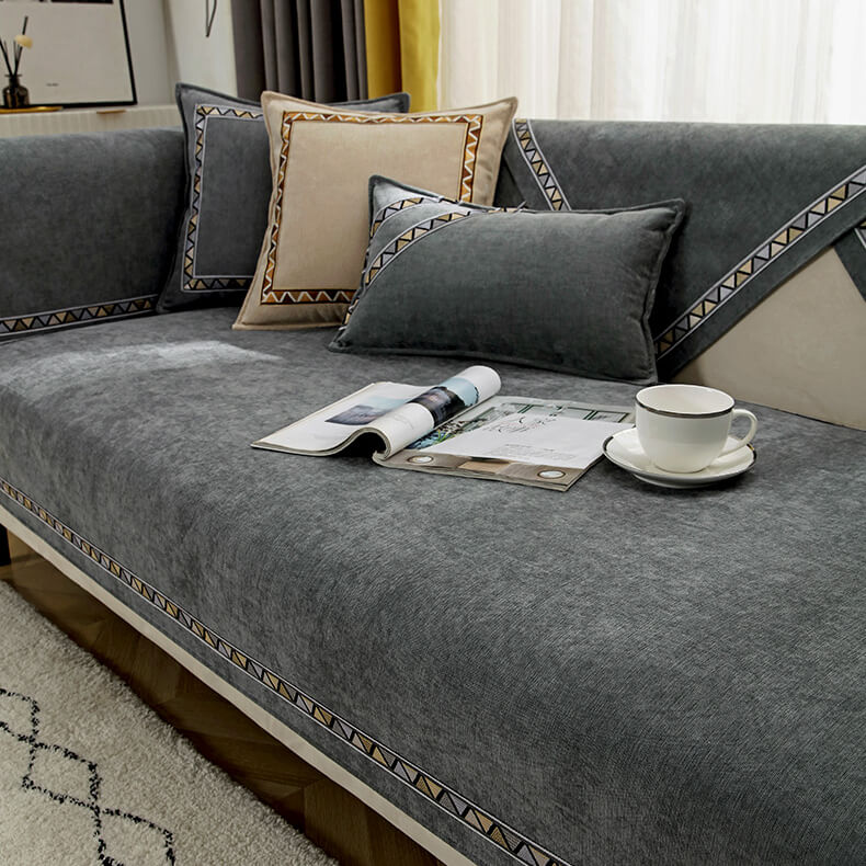 Geometric Decor Solid Colour Chenille Non-Slip Comfort Couch Cover - Image 10