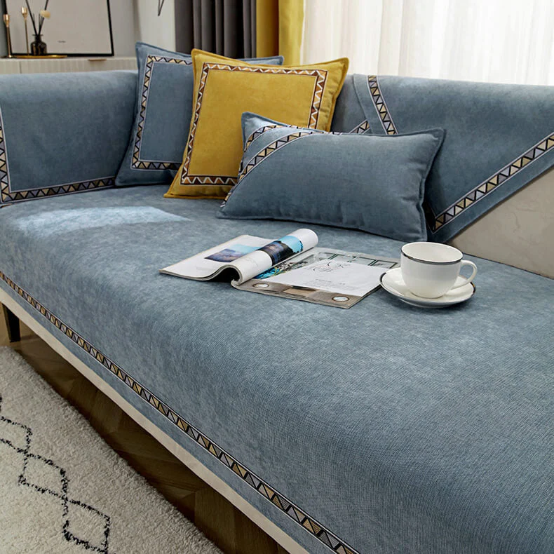 Geometric Decor Solid Colour Chenille Non-Slip Comfort Couch Cover - Image 11