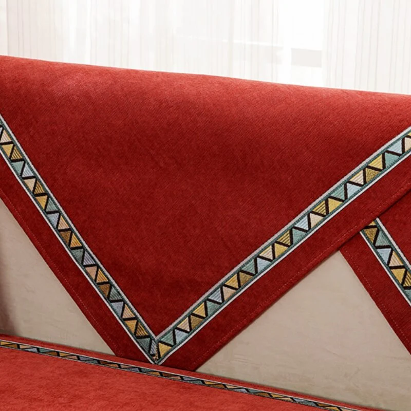 Geometric Decor Solid Colour Chenille Non-Slip Comfort Couch Cover - Image 5
