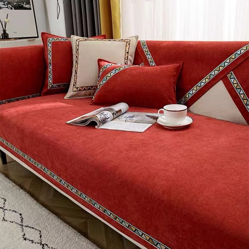Geometric Decor Solid Colour Chenille Non-Slip Comfort Couch Cover - Image 8