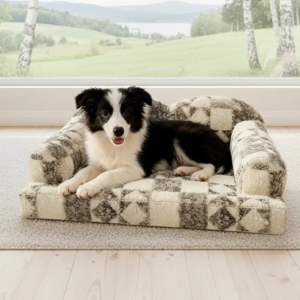 Geometric-Pattern Plush Thermal Removable And Washable Dog Bed - Image 6