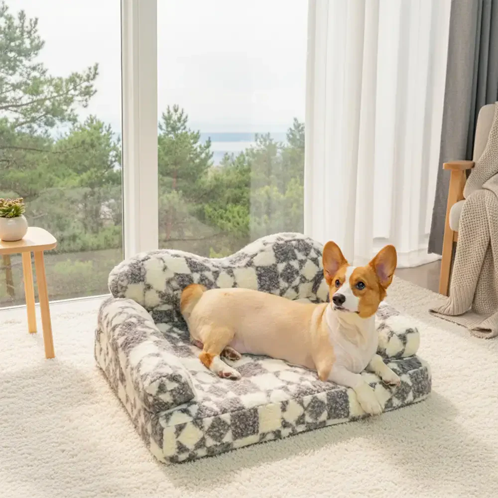 Geometric-Pattern Plush Thermal Removable And Washable Dog Bed - Image 7