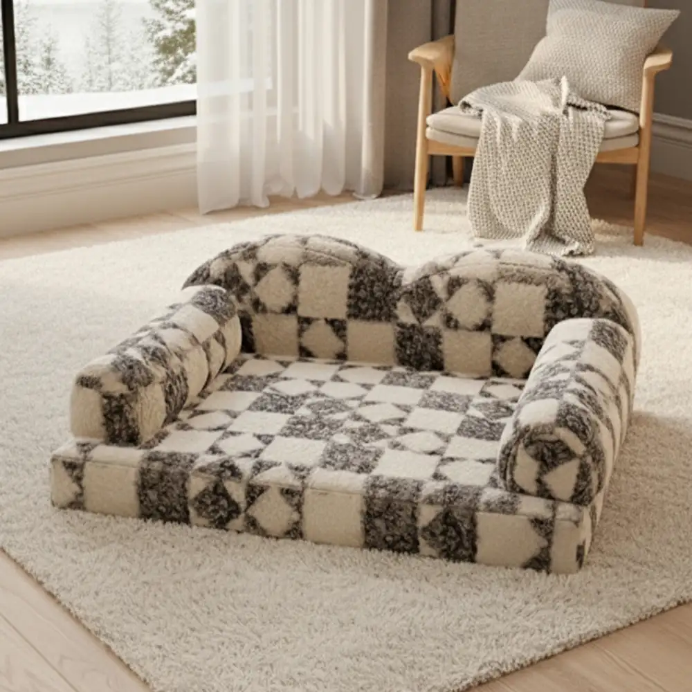 Geometric-Pattern Plush Thermal Removable And Washable Dog Bed - Image 9