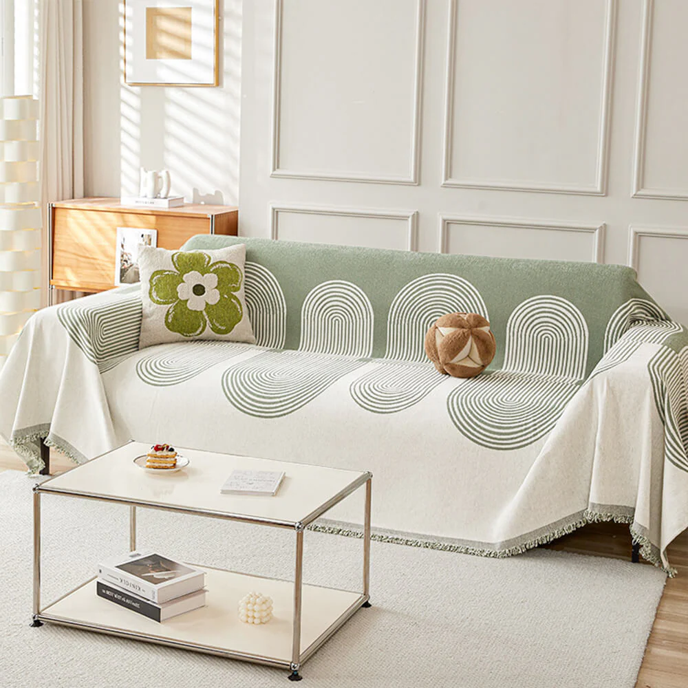 Geometric Pattern Reversible Chenille Throw Couch Cover - Image 3