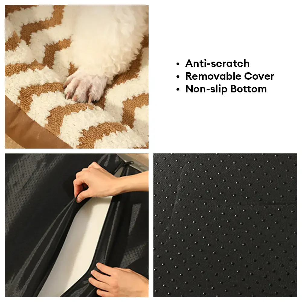 Geometric Wave Pattern Faux Leather Warm Removable And Washable Dog Bed - Image 6