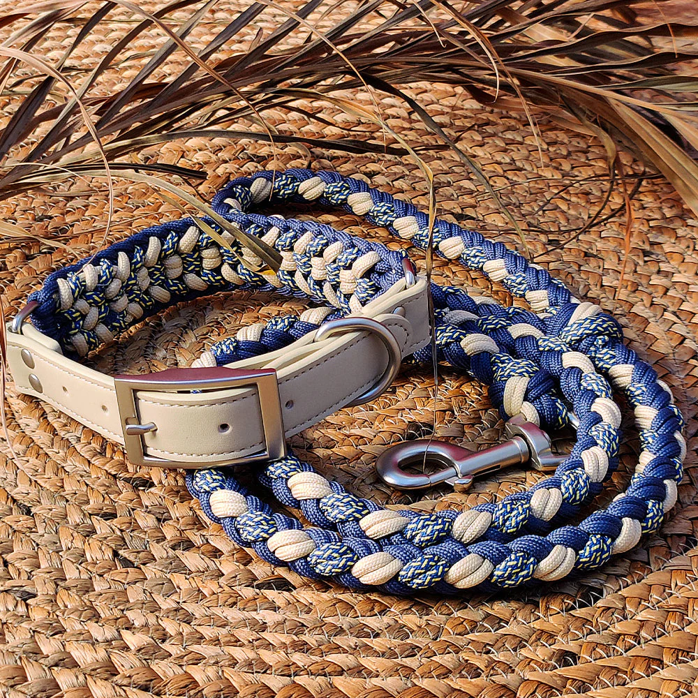 Hand-Woven Leather Multifunctional Anti-Pull Dog Collar and Lead Set - Image 6