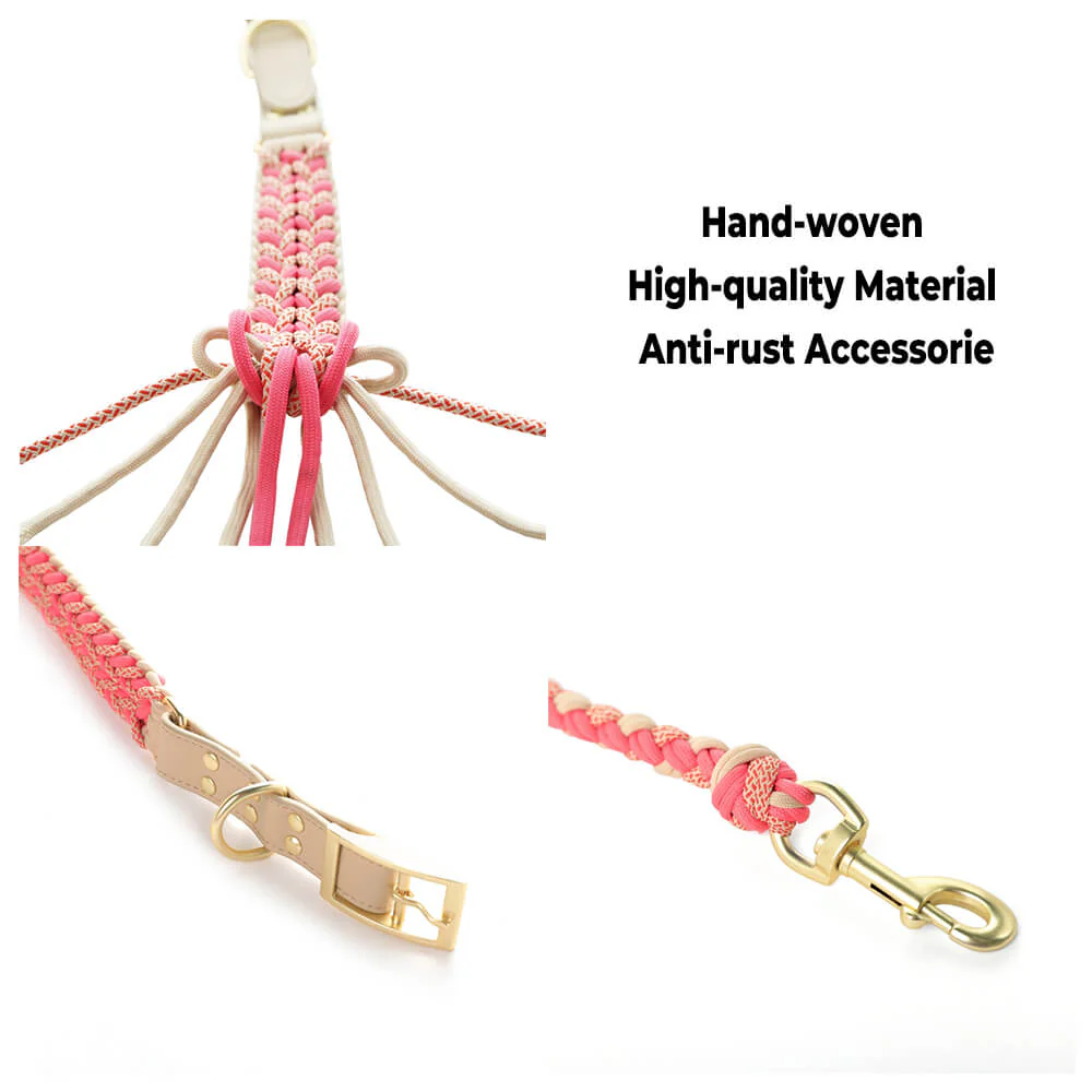Hand-Woven Leather Multifunctional Anti-Pull Dog Collar and Lead Set - Image 7