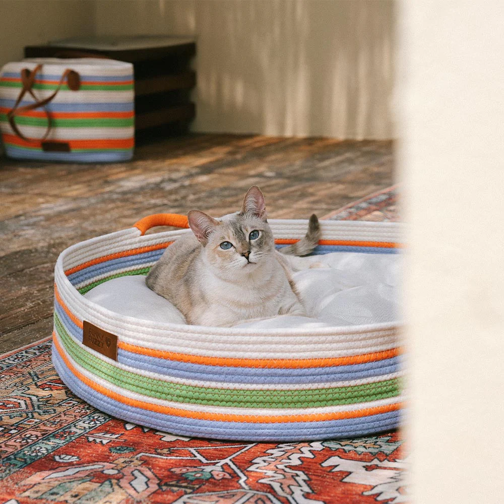 Handcrafted Stripe Calming Cat Bed - Timeless Nest - Image 10