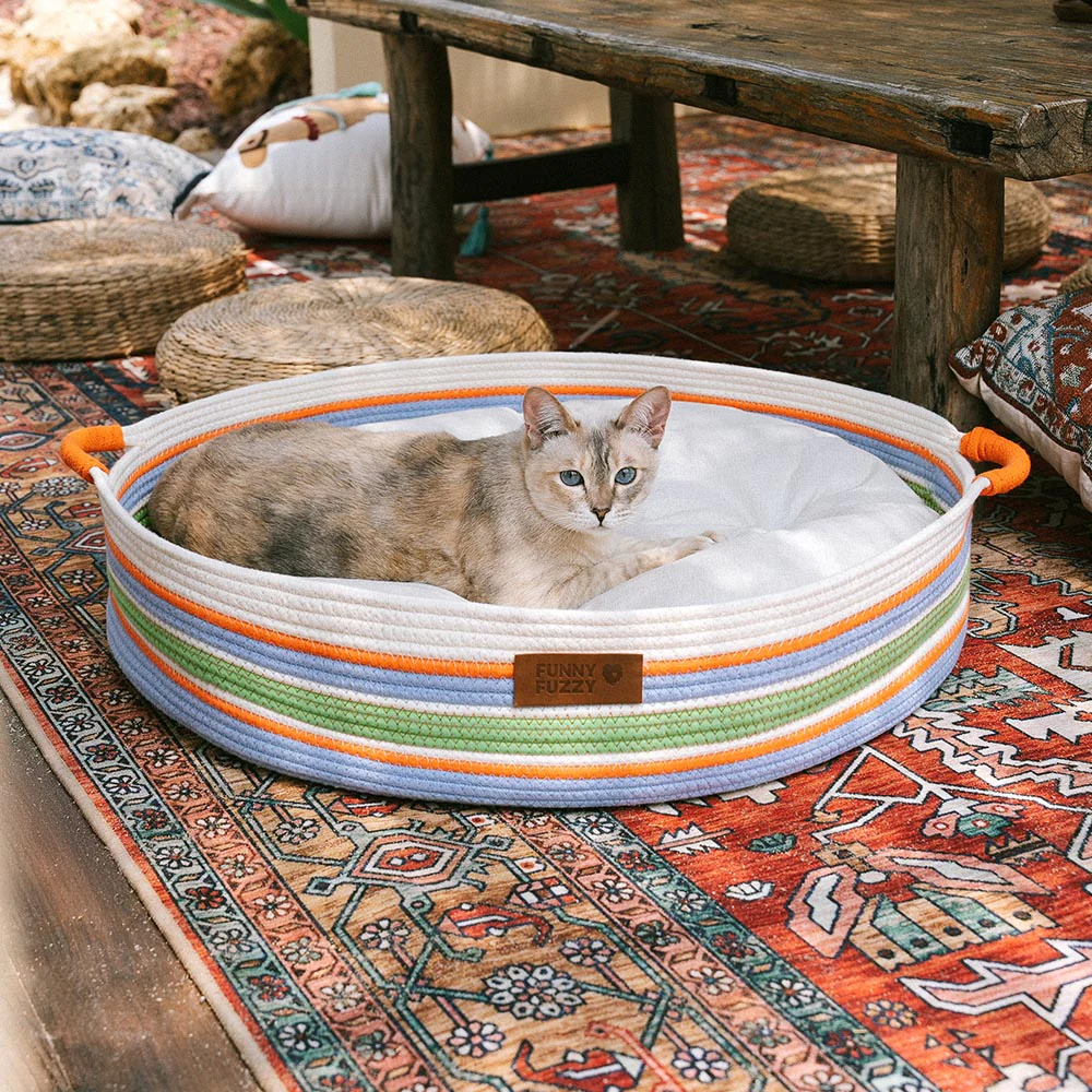 Handcrafted Stripe Calming Cat Bed - Timeless Nest - Image 11