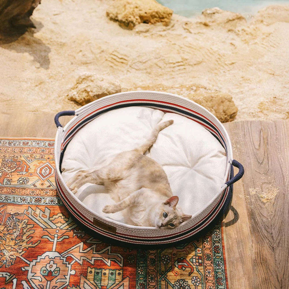 Handcrafted Stripe Calming Cat Bed - Timeless Nest - Image 8