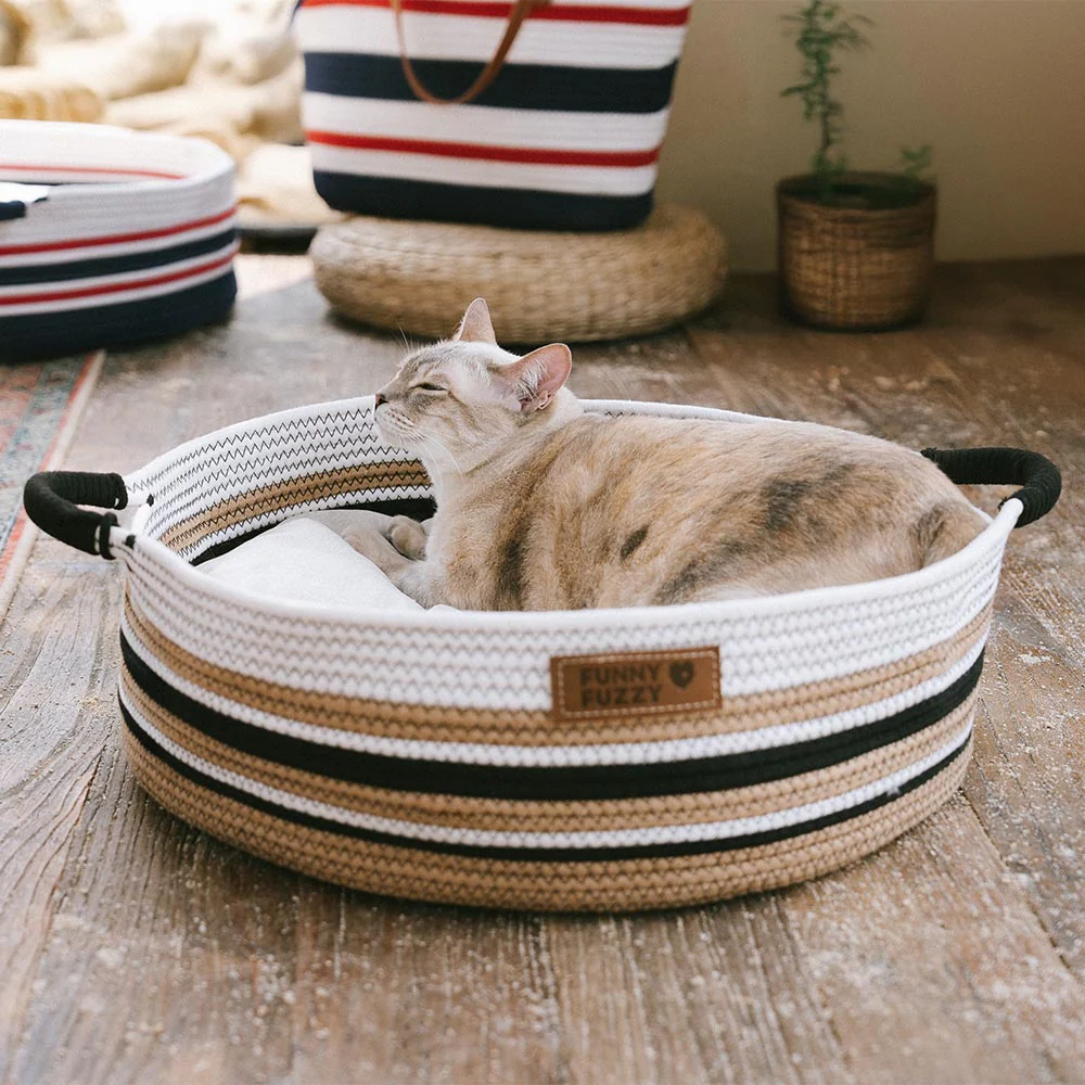 Handcrafted Stripe Calming Pet Bed - Timeless Nest - Image 10