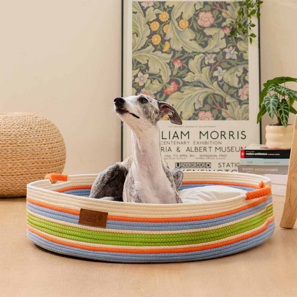 Handcrafted Stripe Calming Pet Bed - Timeless Nest - Image 3