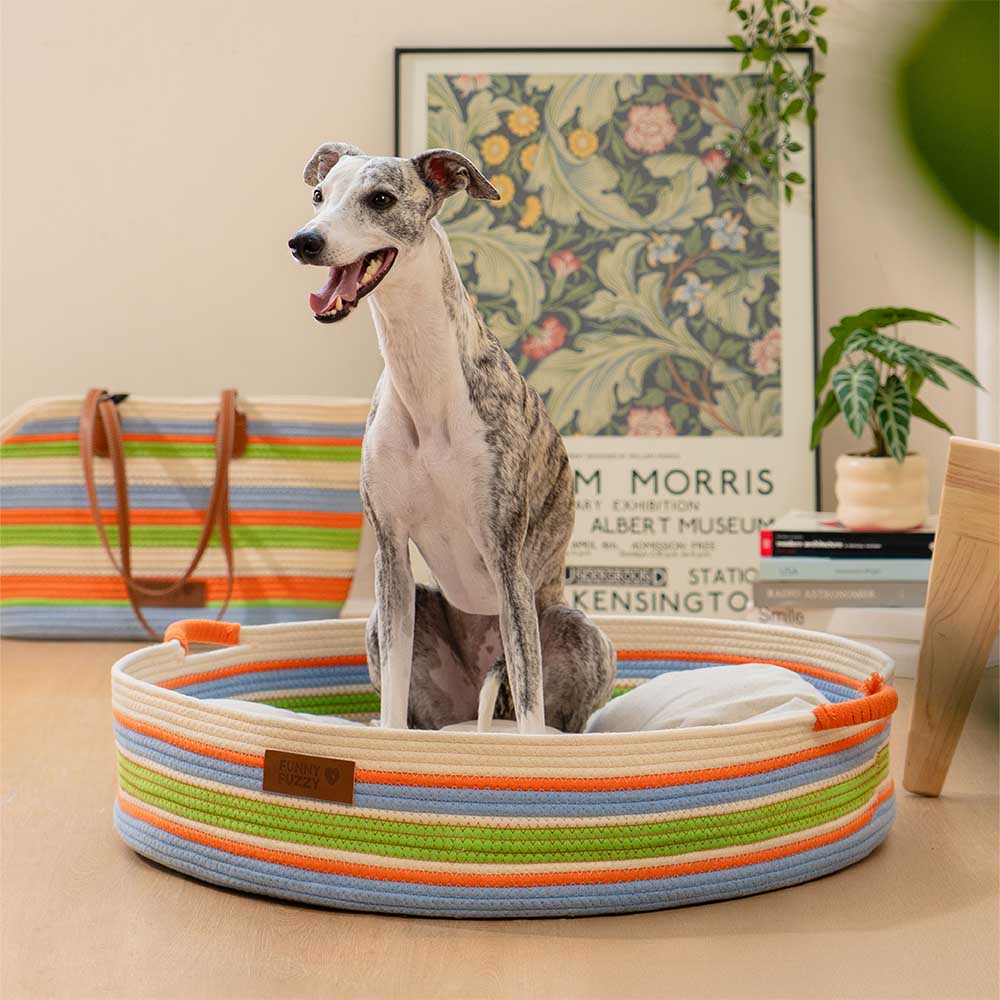Handcrafted Stripe Calming Pet Bed - Timeless Nest - Image 4