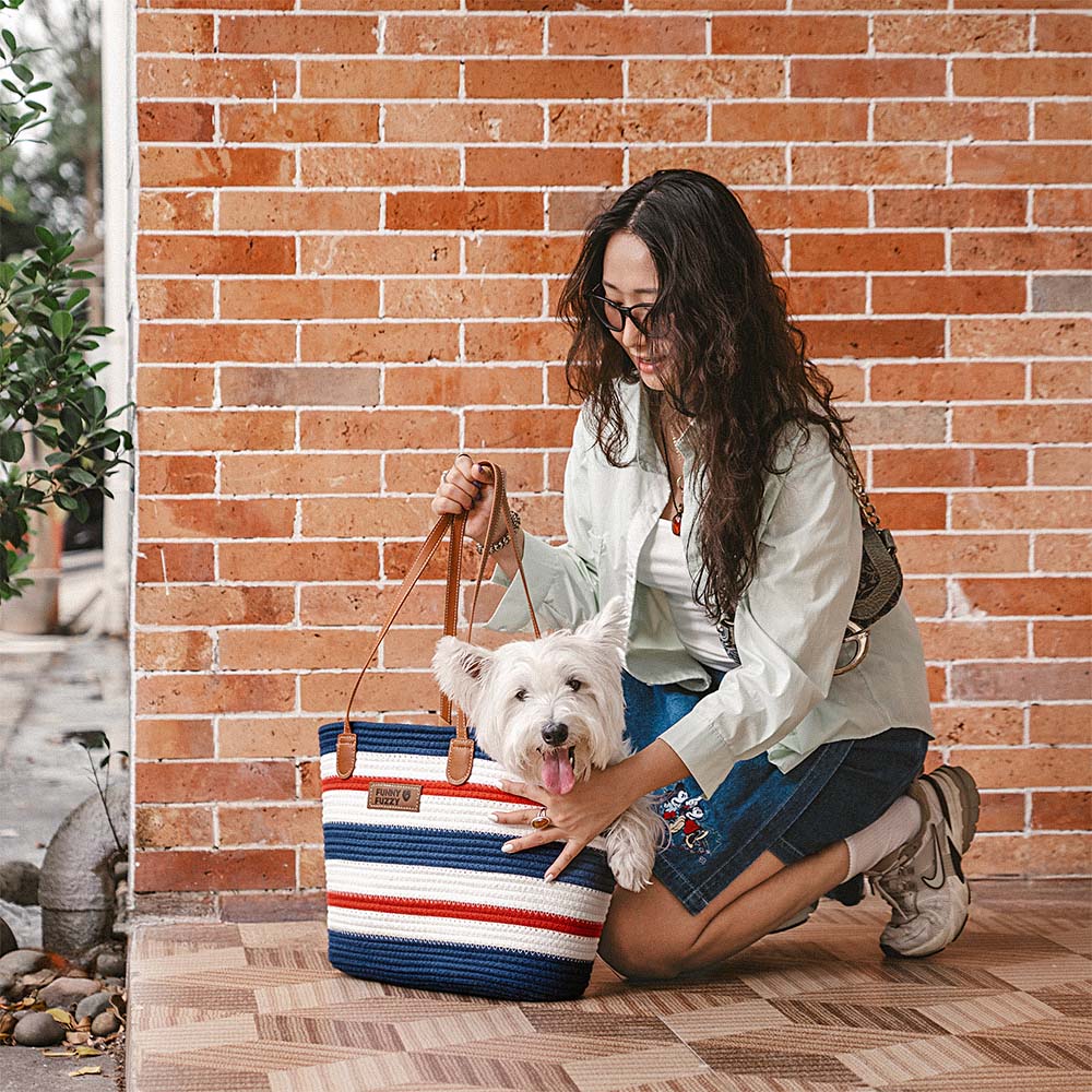 Handmade Lightweight Cotton Woven Beach Bag Pet Carrier- Summer Vacation - Image 11