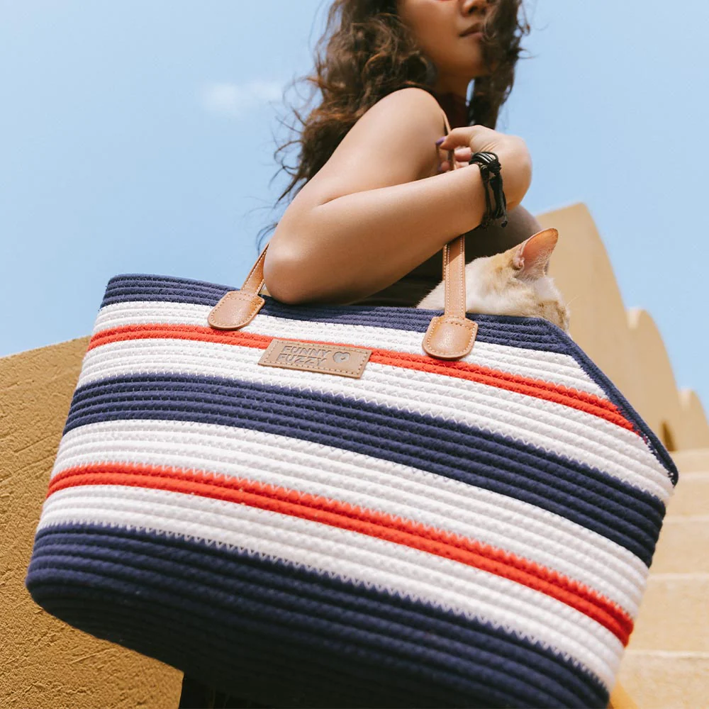 Handmade Lightweight Cotton Woven Beach Bag Pet Carrier- Summer Vacation - Image 15