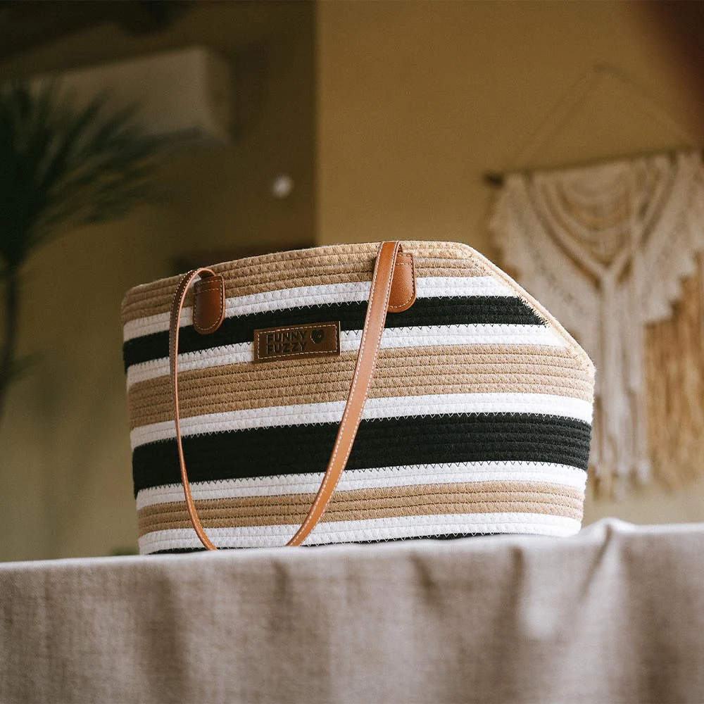 Handmade Lightweight Cotton Woven Beach Bag Pet Carrier- Summer Vacation - Image 16