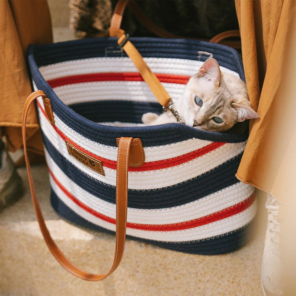 Handmade Lightweight Cotton Woven Beach Bag Pet Carrier- Summer Vacation - Image 20