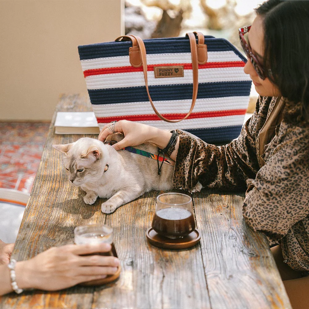 Handmade Lightweight Cotton Woven Beach Bag Pet Carrier- Summer Vacation - Image 25