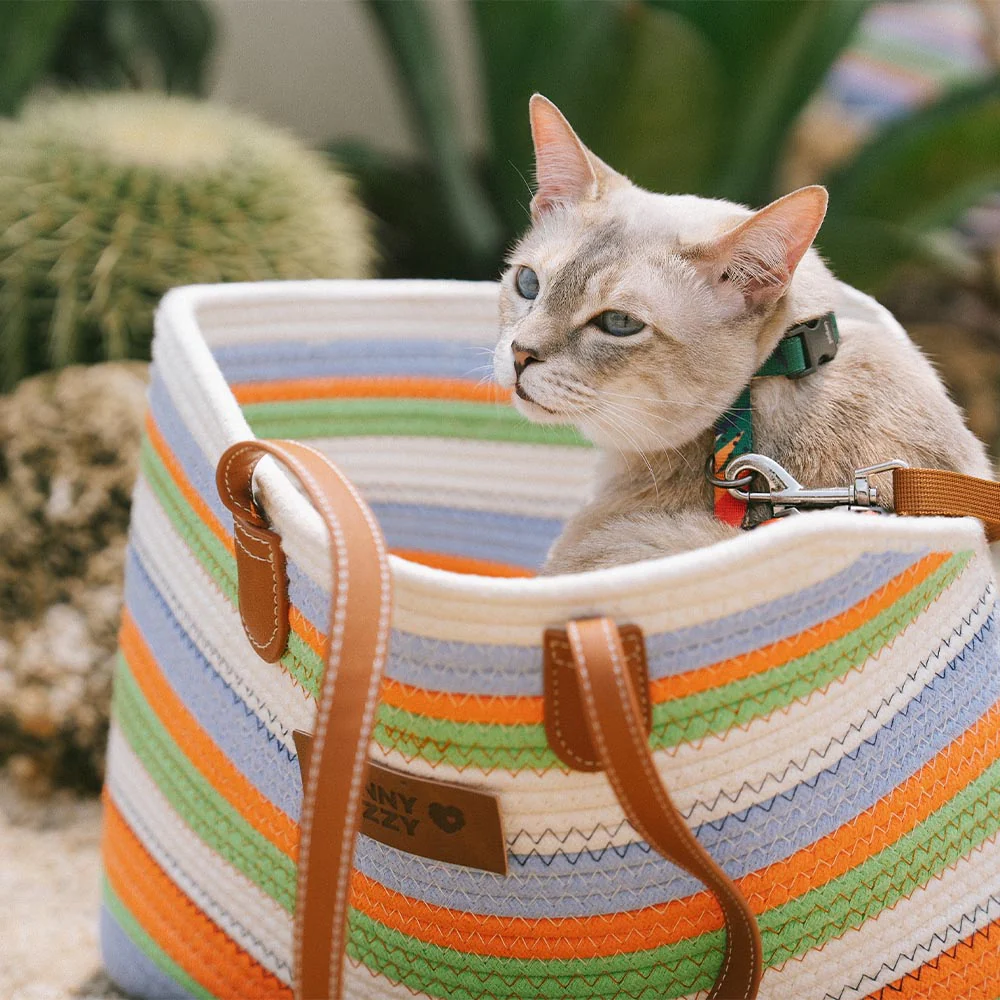 Handmade Lightweight Cotton Woven Beach Bag Pet Carrier- Summer Vacation - Image 27