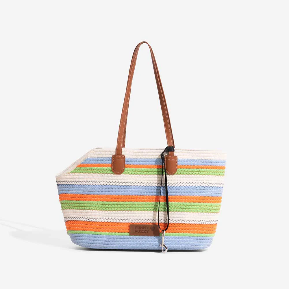 Handmade Lightweight Cotton Woven Beach Bag Pet Carrier- Summer Vacation - Image 3