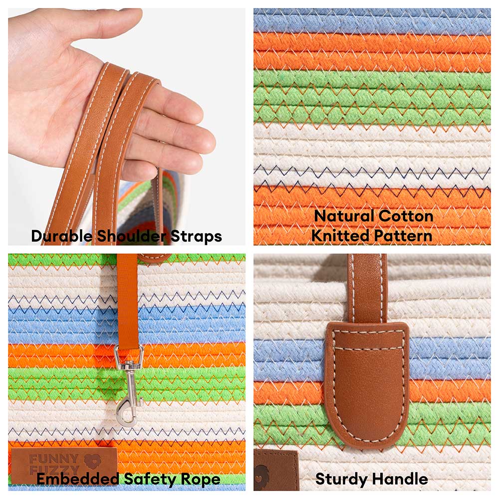 Handmade Lightweight Cotton Woven Beach Bag Pet Carrier- Summer Vacation - Image 4