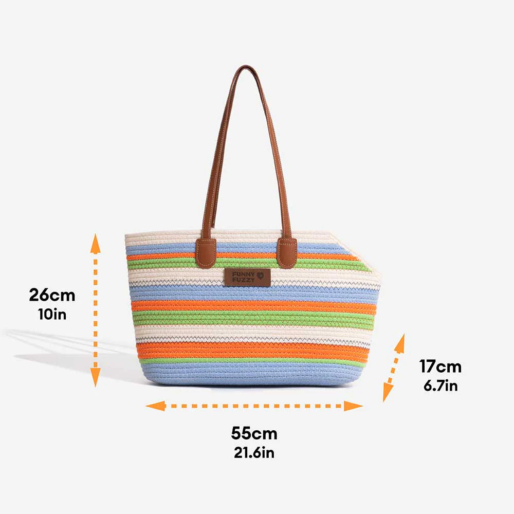 Handmade Lightweight Cotton Woven Beach Bag Pet Carrier- Summer Vacation - Image 5